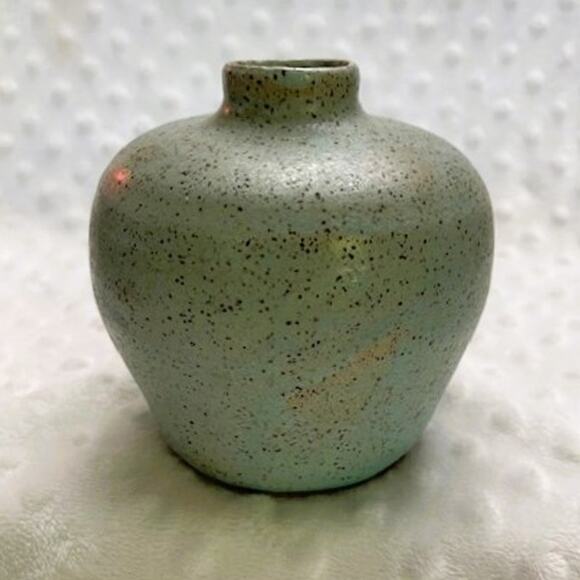 Vintage Handcrafted Matte Two-Tone (Light Blue/Gray) Speckled Stoneware 4" Vase - Picture 2 of 6
